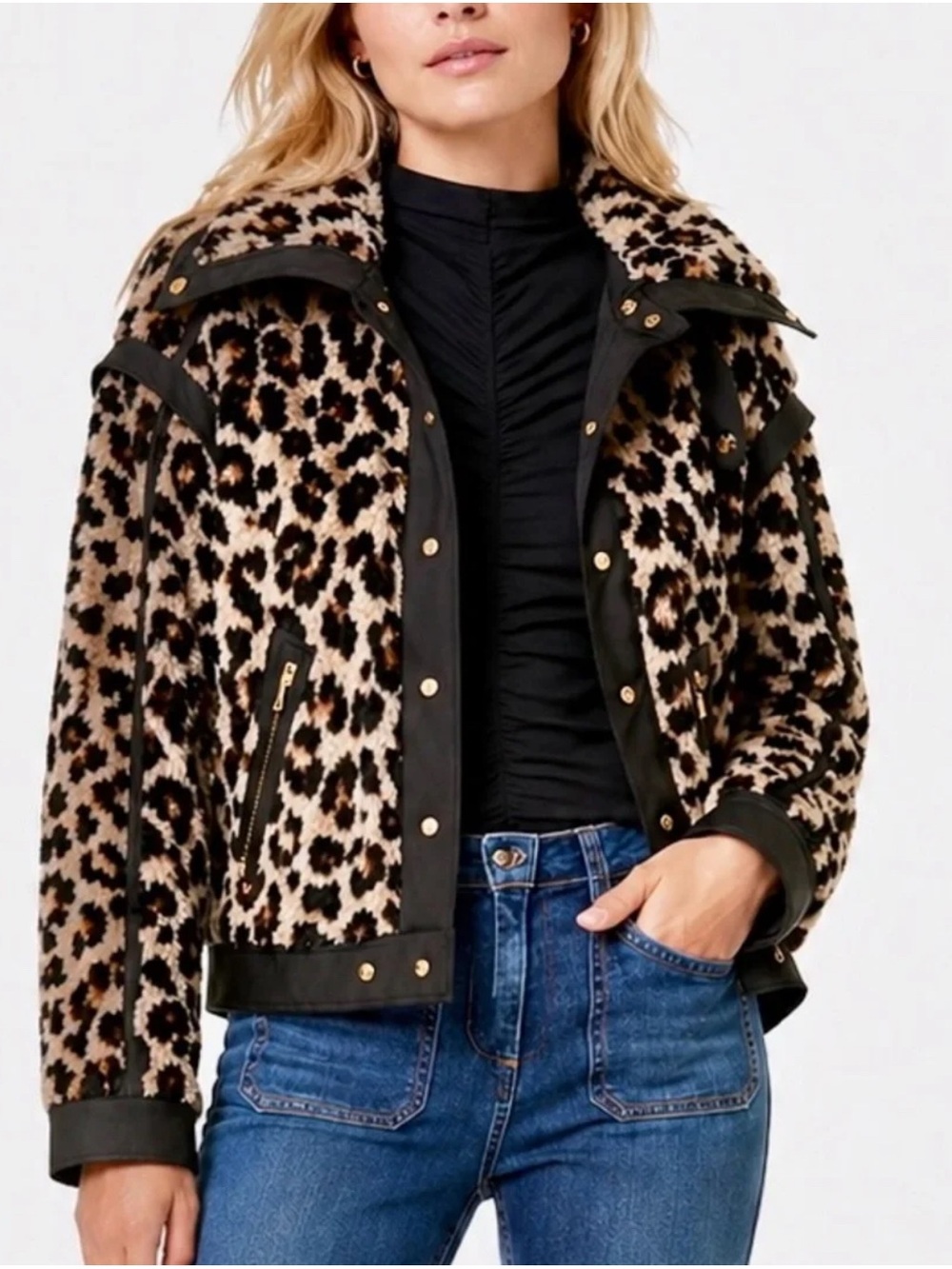 VERONICA BEARD ANIMAL PRINT FAUX FUR BOMBER JACKET